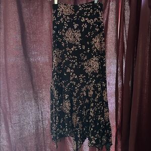 Free People Asymmetrical Black and Pink Floral Skirt